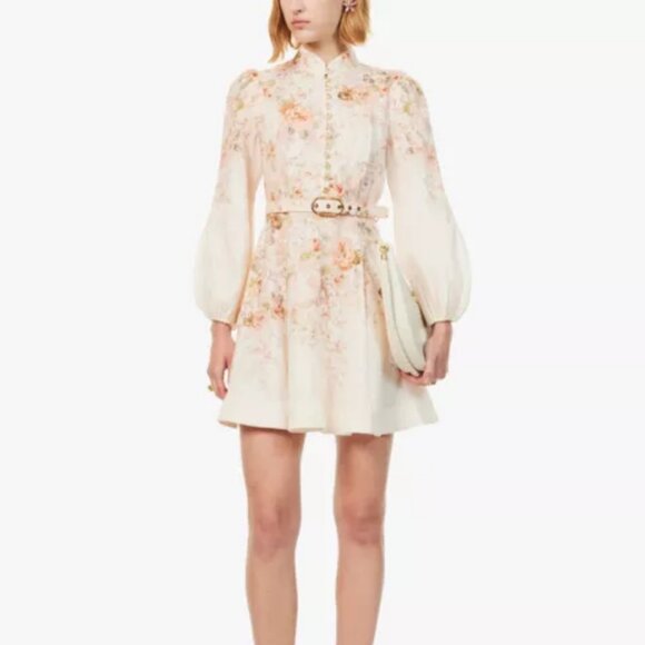 ZIMMERMANN Illustration Floral-Print Linen Mini Dress - Picture 1 of 11